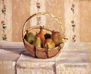 pommes et poires dans un panier rond 1872 Camille Pissarro Nature morte impressionnisme Peinture à l'huile